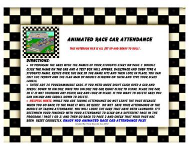 Smartboard Attendance- Animated Racecar Attendance